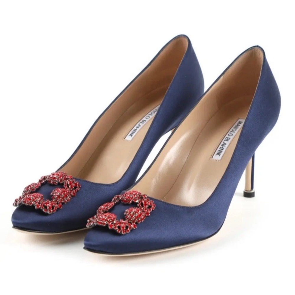 NEW Manolo Blahnik Hangisi 70mm Satin Pumps Size 36.5